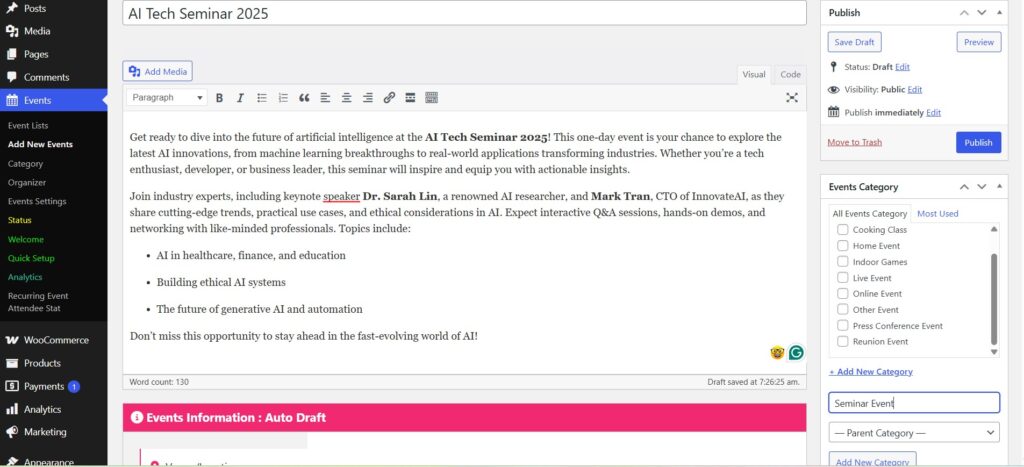How to Create a Seminar Booking System Using WordPress Event Booking Plugin 3