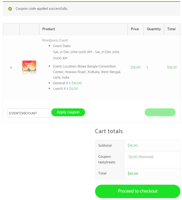 Woocommerce event manager coupon code addon
