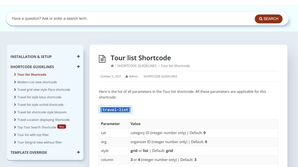 shortcode for travel frontend