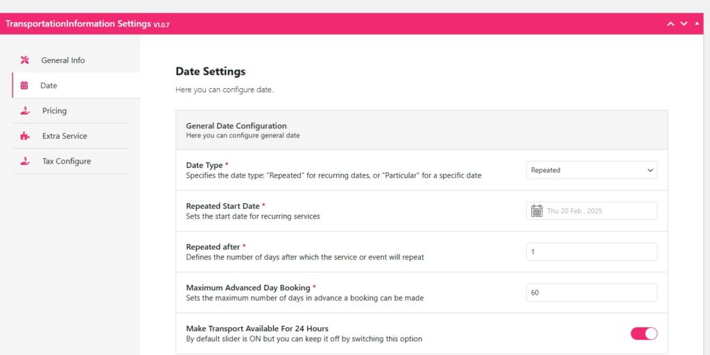 A Guide to Building a Taxi Cab Booking System In WordPress 8 Date settings