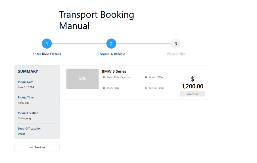 Select vehicle on fixed location booking