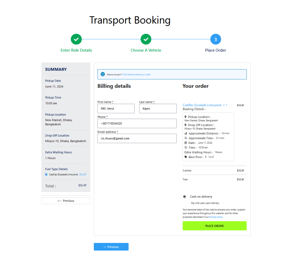 distance maps eCab checkout