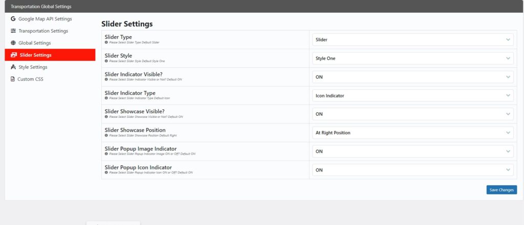 eCab Slider settings