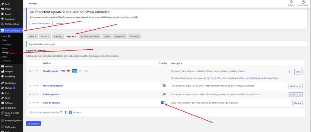cash on delivery payment method in woocommerce