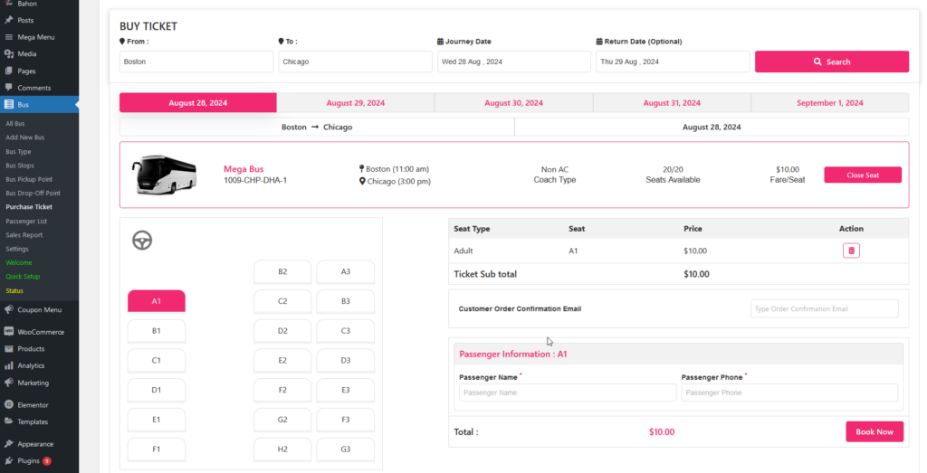 How to Create Bus Booking Website using WordPress Bus Booking Plugin 30