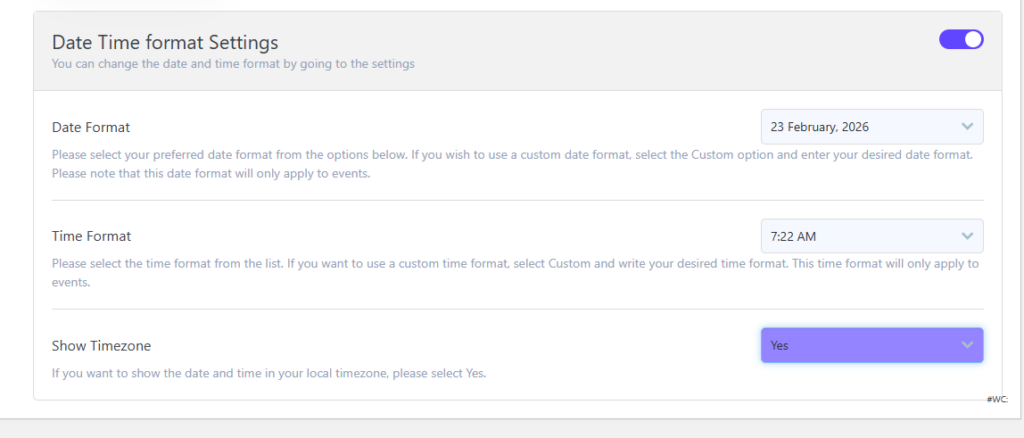 date format settings
