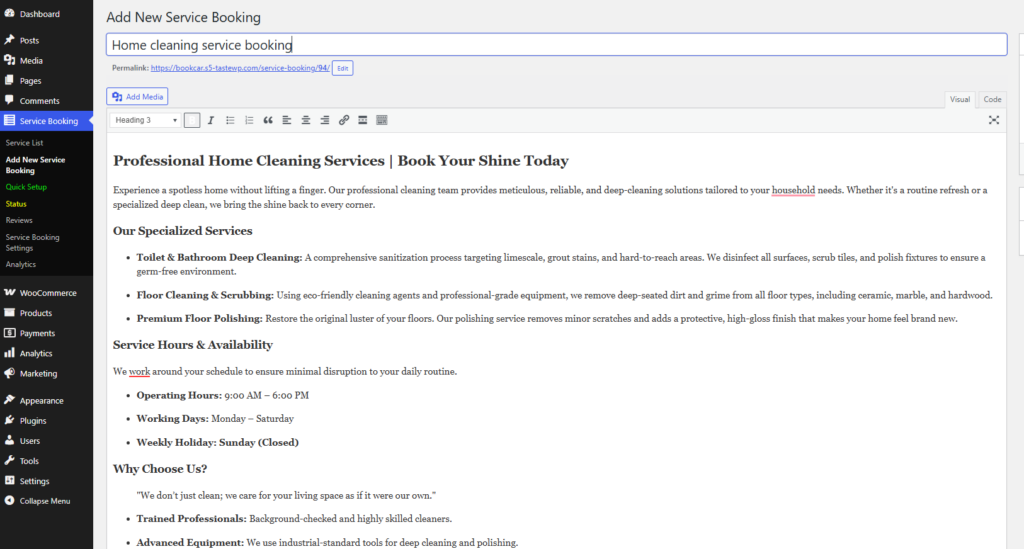 How To Create Cleaning Service Booking Using WordPress Plugin 7