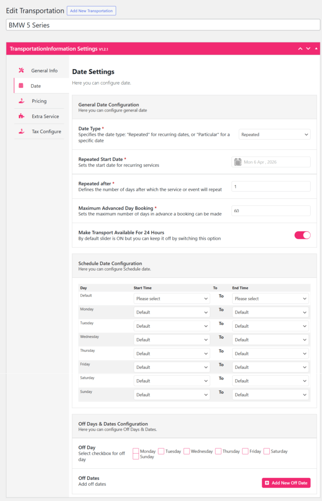 A Guide to Building a Taxi Cab Booking System In WordPress 7 date settings