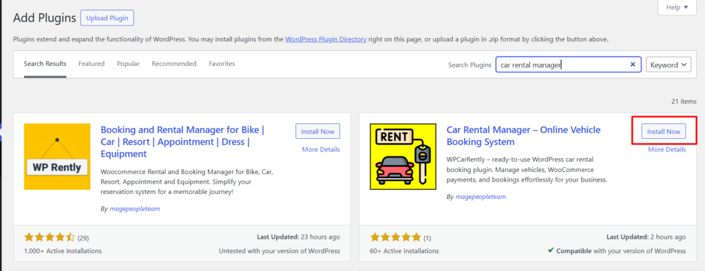 search car rental manager