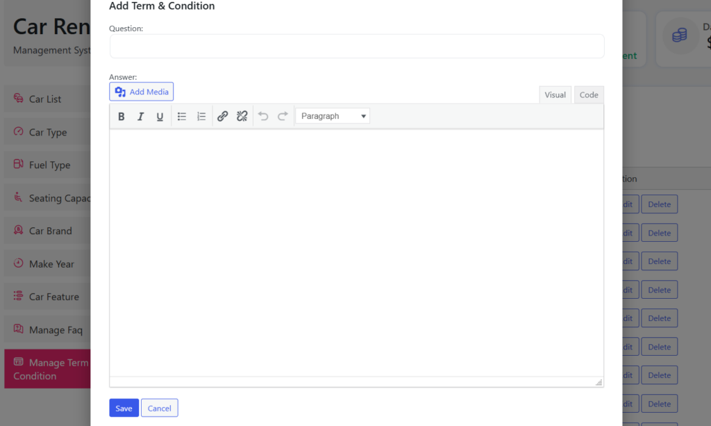 terms and conditions add new
