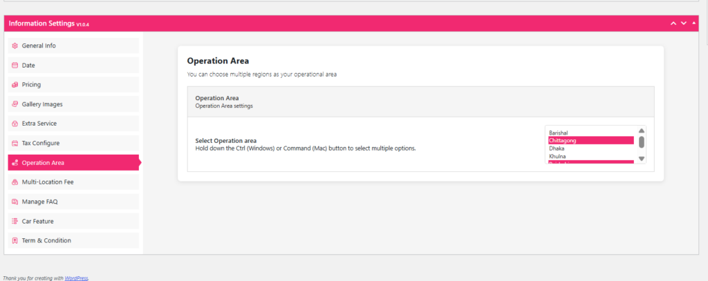 opeartion area