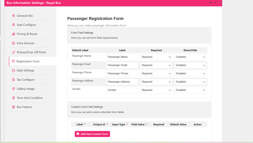 passenger registration form