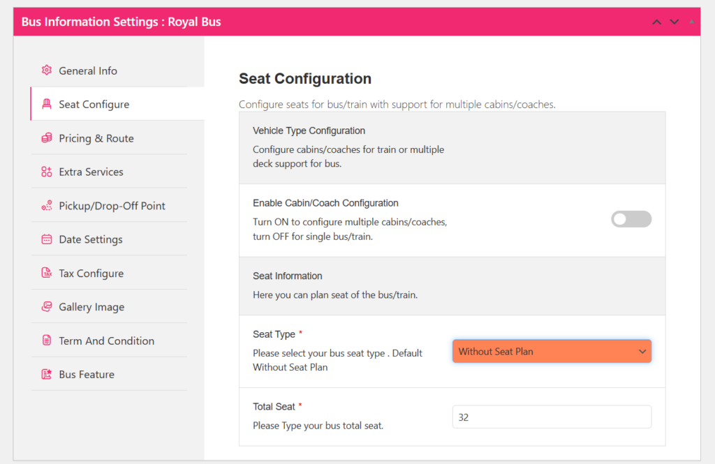 seat configuration