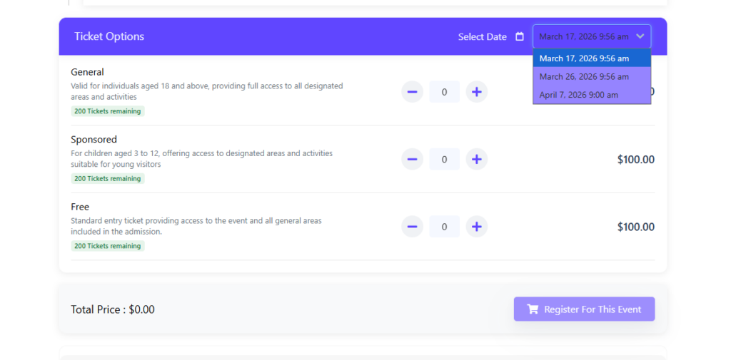 event frontend particular