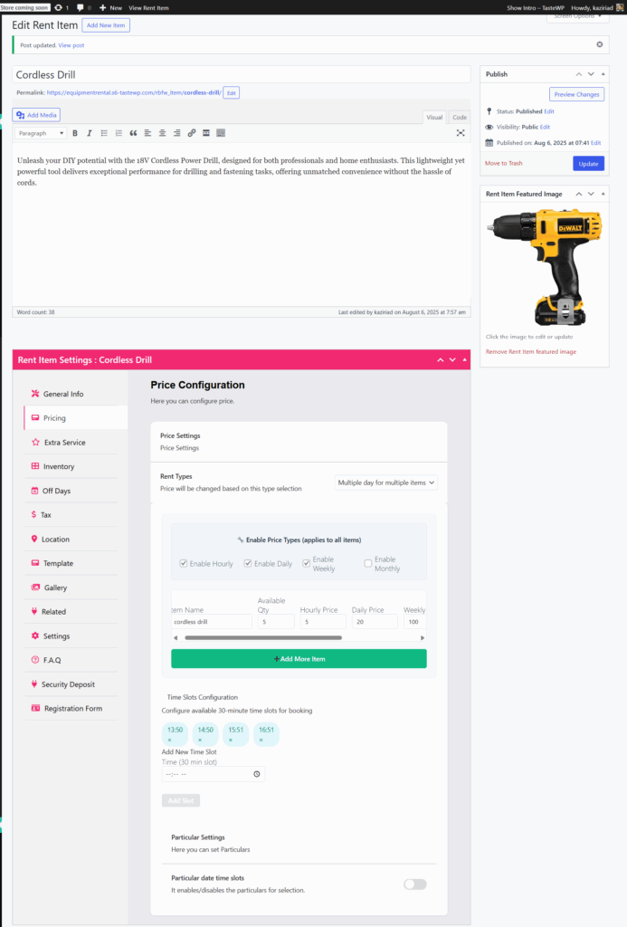 multi day multi item rental