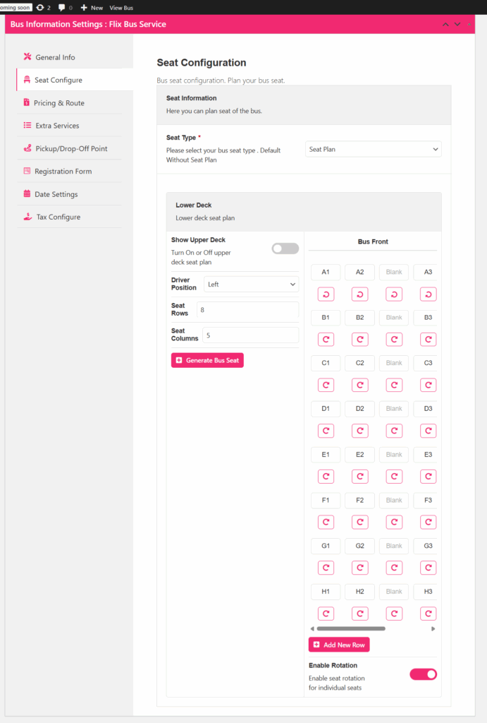 How to Set Up Bus Seat Plan Rotation in WpBusTicketly PRO 4