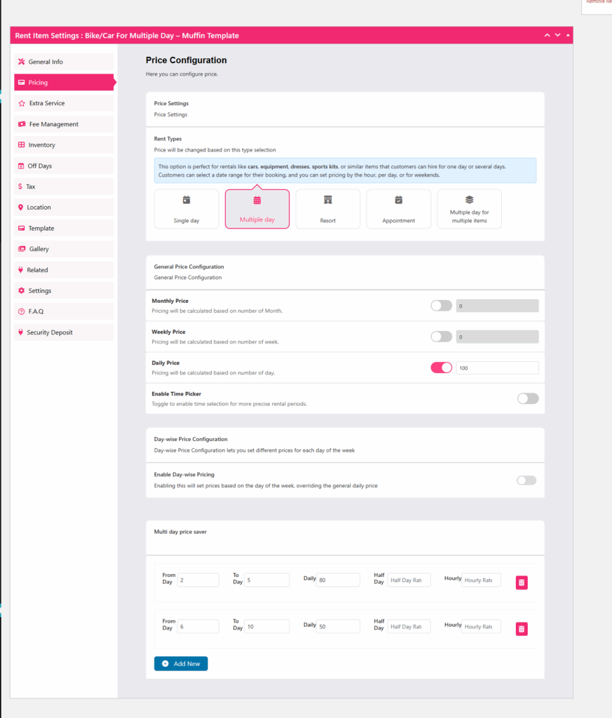 How to Add Multi-Day Price Saver Addon to Rental Business using WpRently 4
