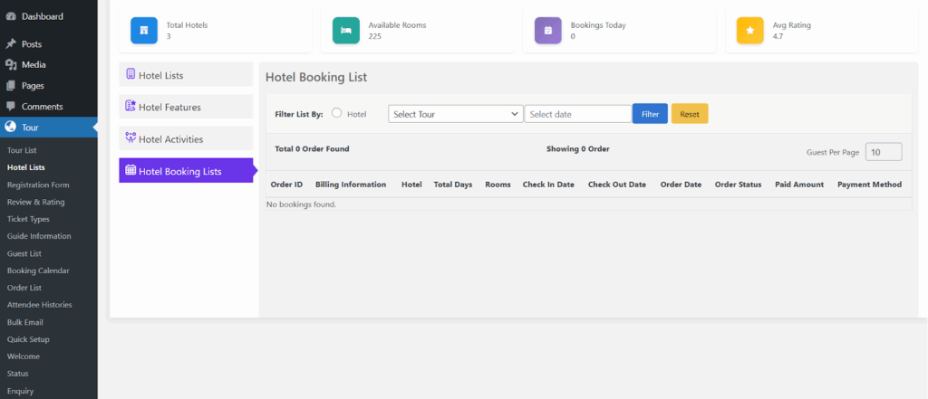 hotel list booking