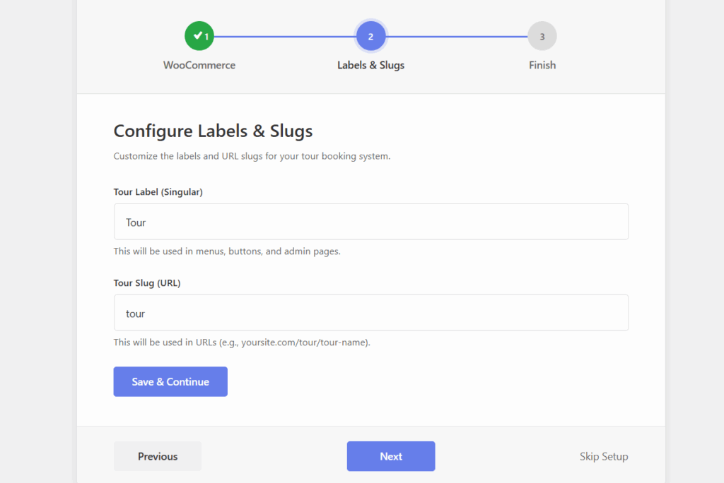 configure slugs and title wptravelly