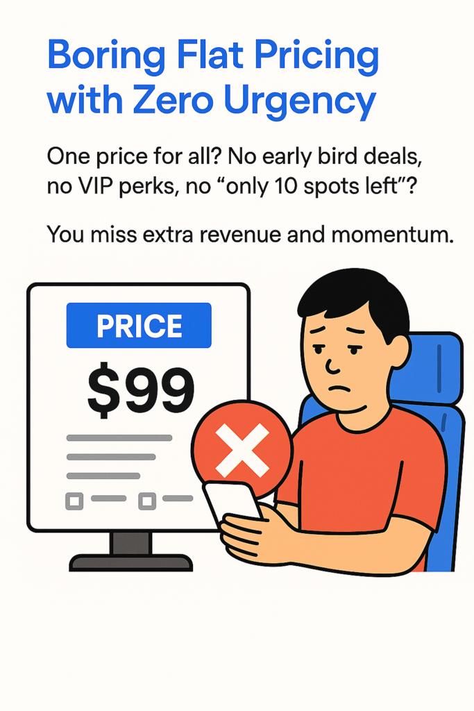 Common Mistakes in Event Booking Websites and How to Fix Them 3 Boring Flat Pricing with Zero Urgency