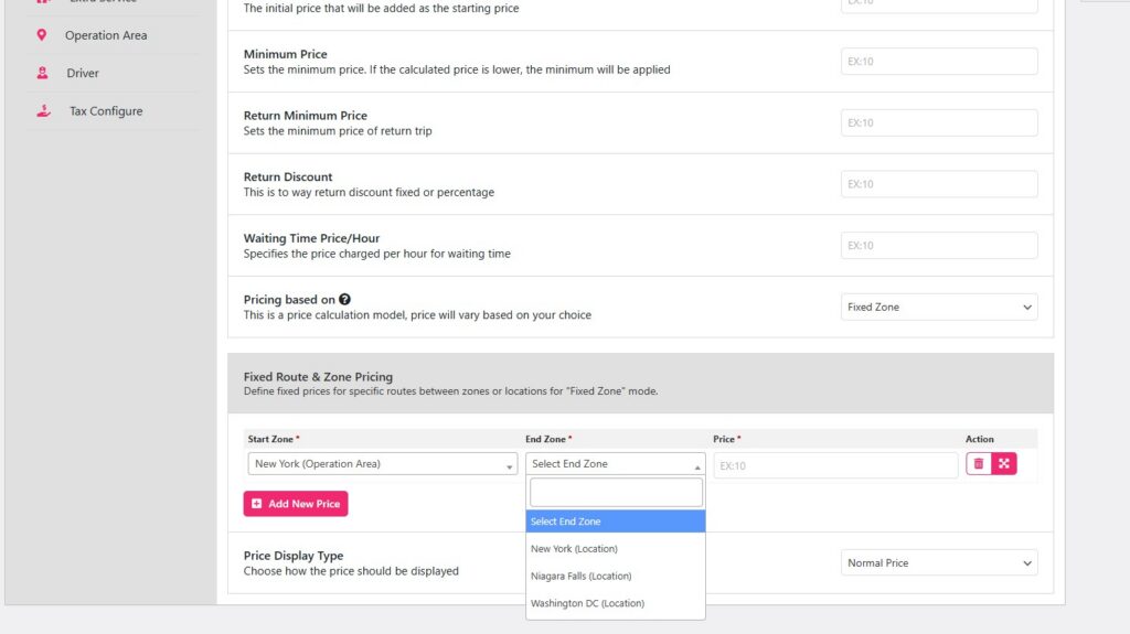 How to use Single Operation Areas and Fixed Zone Pricing in eCab Taxi 8 select drop off fixed zone