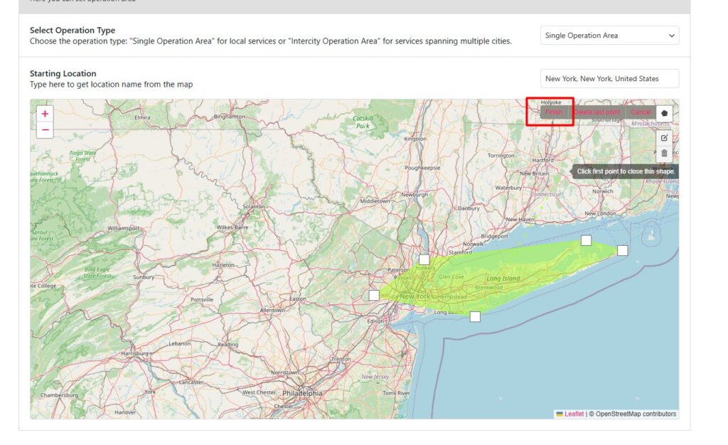 How to use Single Operation Areas and Fixed Zone Pricing in eCab Taxi 5 finish operation area