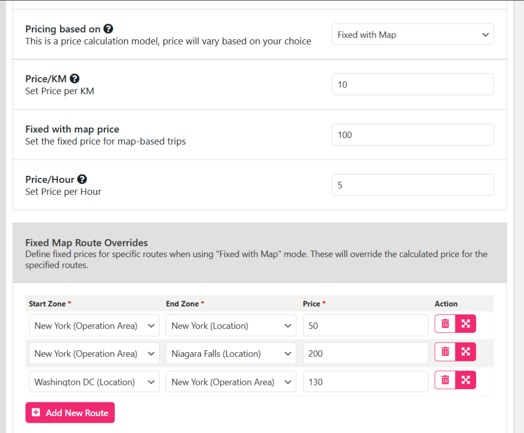 How to use Single Operation Areas and Fixed Zone Pricing in eCab Taxi 18 add all the price of fixed map operation area both in