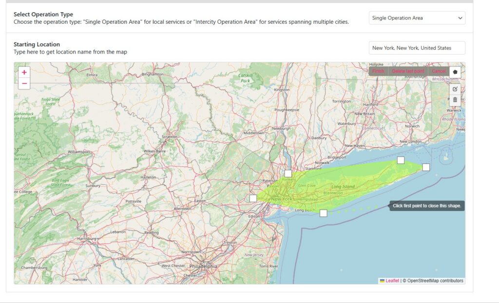 How to use Single Operation Areas and Fixed Zone Pricing in eCab Taxi 4 add operation area