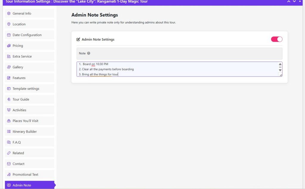 admin notes trip