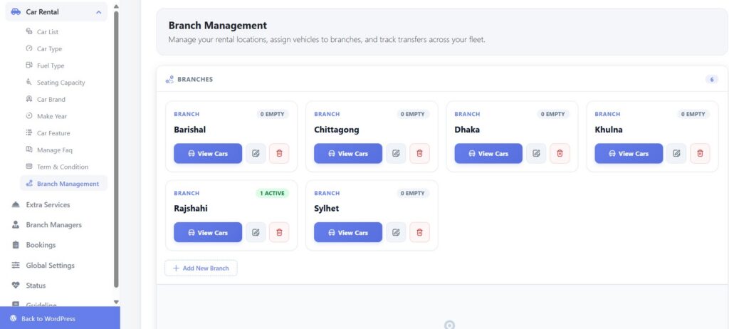 What's New in WpCarRently: Multi-Branch, Analytics & Google Reviews 1 branch manager car rental