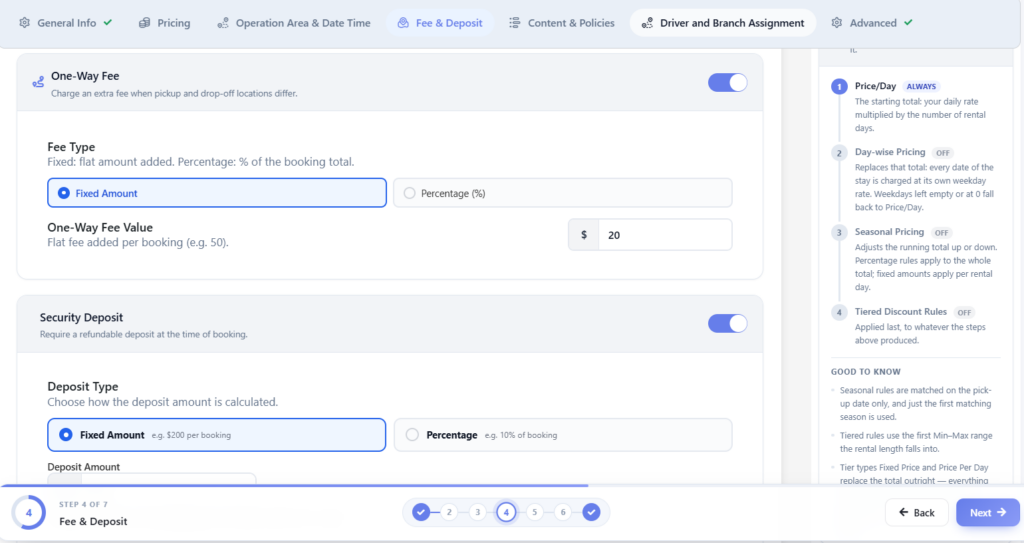 What's New in WpCarRently: Multi-Branch, Analytics & Google Reviews 6 fee & deposit