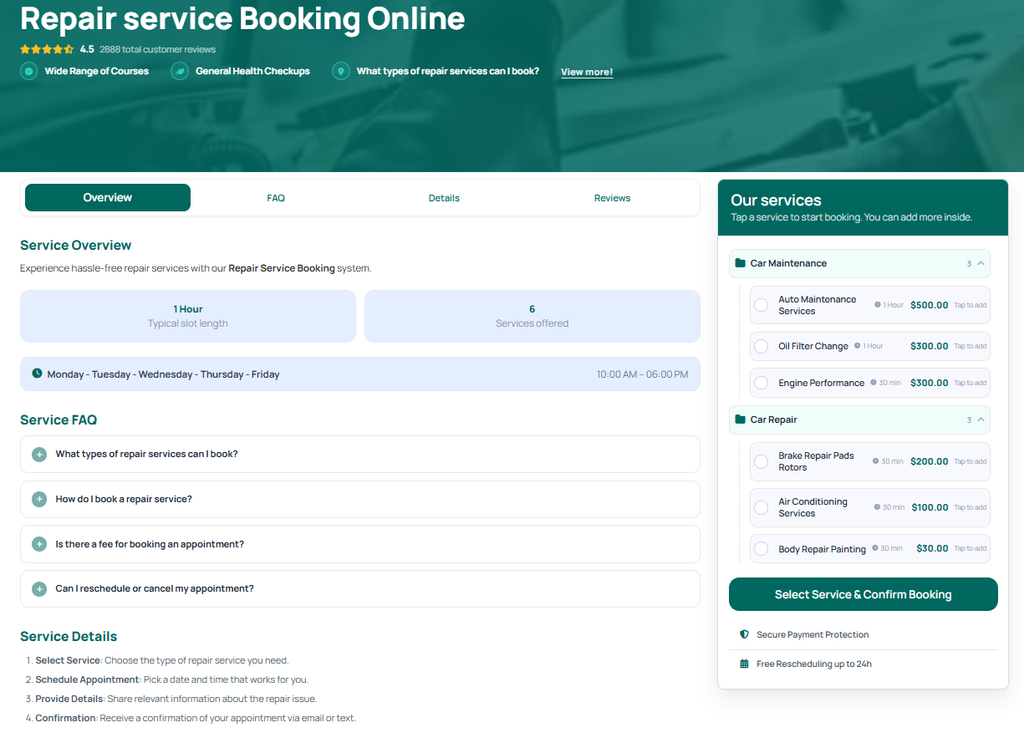 repair service booking