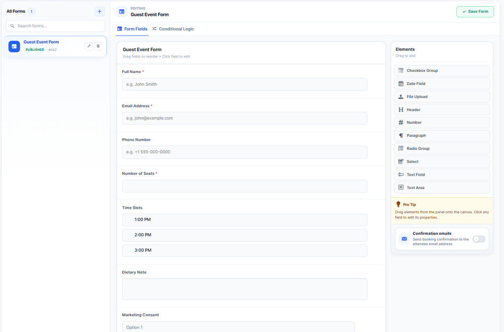 Guest Bookings for WordPress Events: No Login Required 2 event form